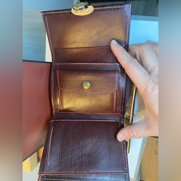 Women's Trifold Wallet Handmade Fine Leather Embossed in Persian Letter Eggplant - Picture 1 of 2